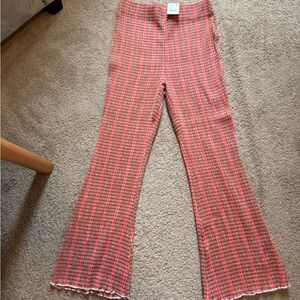 Free People Pink and Brown Plaid Flare Pants